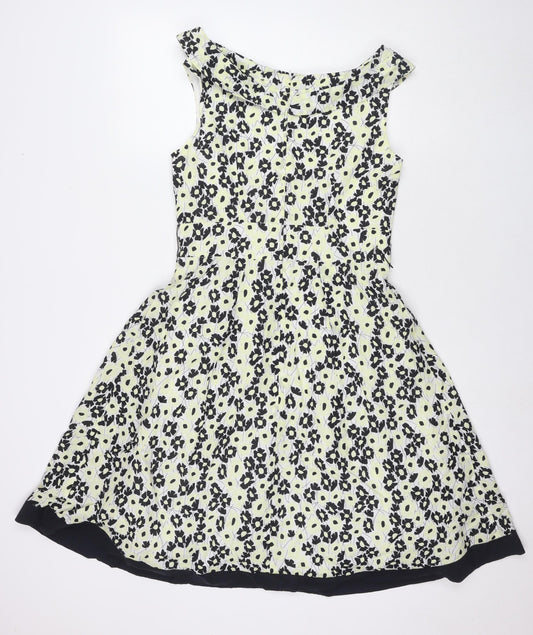 Principles Womens Multicoloured Floral Cotton Fit & Flare Size 12 Round Neck Zip