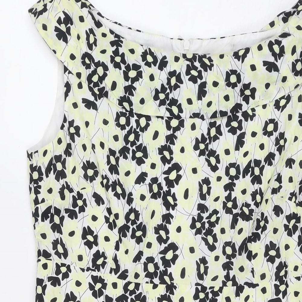 Principles Womens Multicoloured Floral Cotton Fit & Flare Size 12 Round Neck Zip