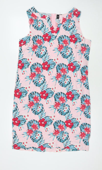 B.You Womens Pink Floral Linen Tank Dress Size 16 Round Neck Zip