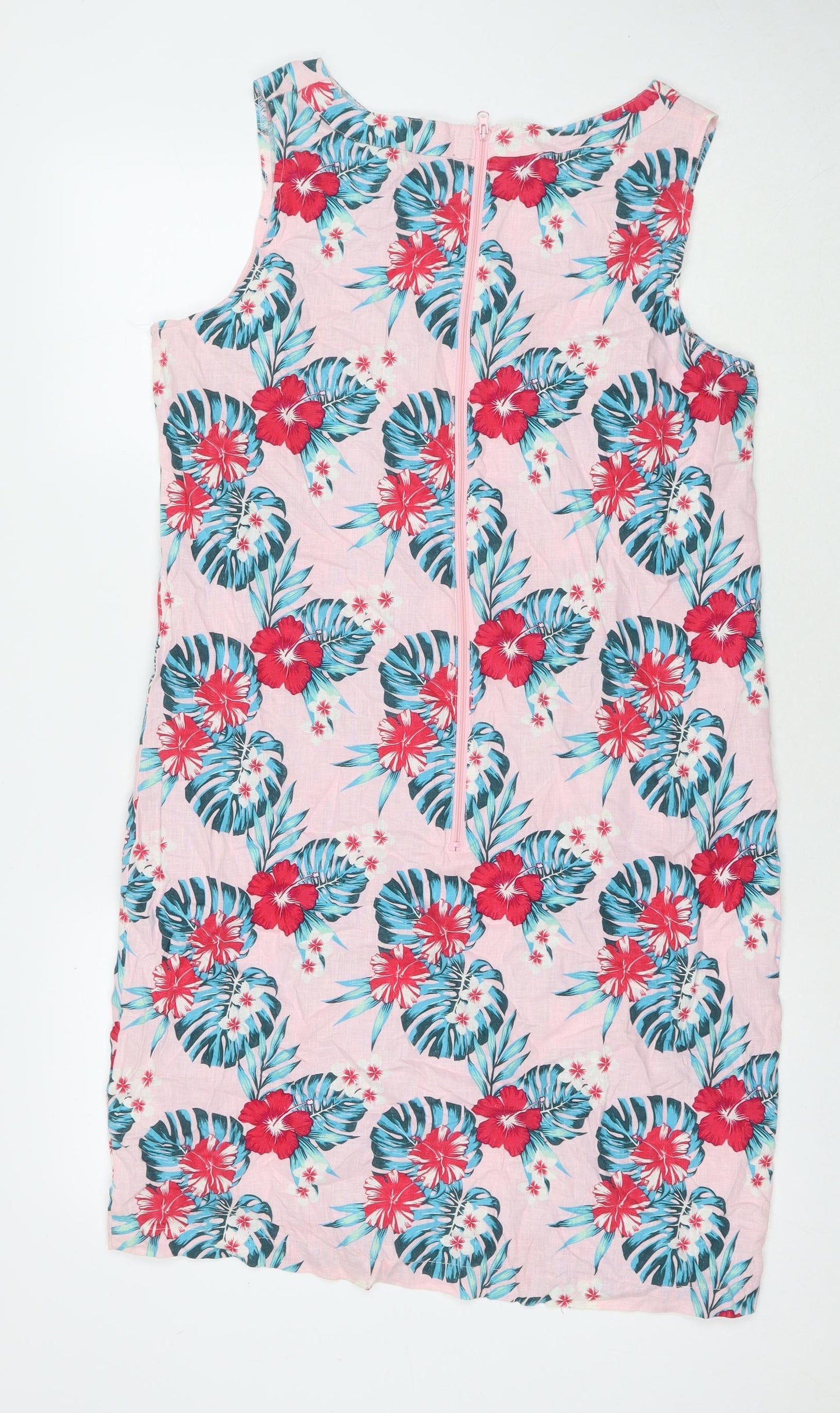 B.You Womens Pink Floral Linen Tank Dress Size 16 Round Neck Zip