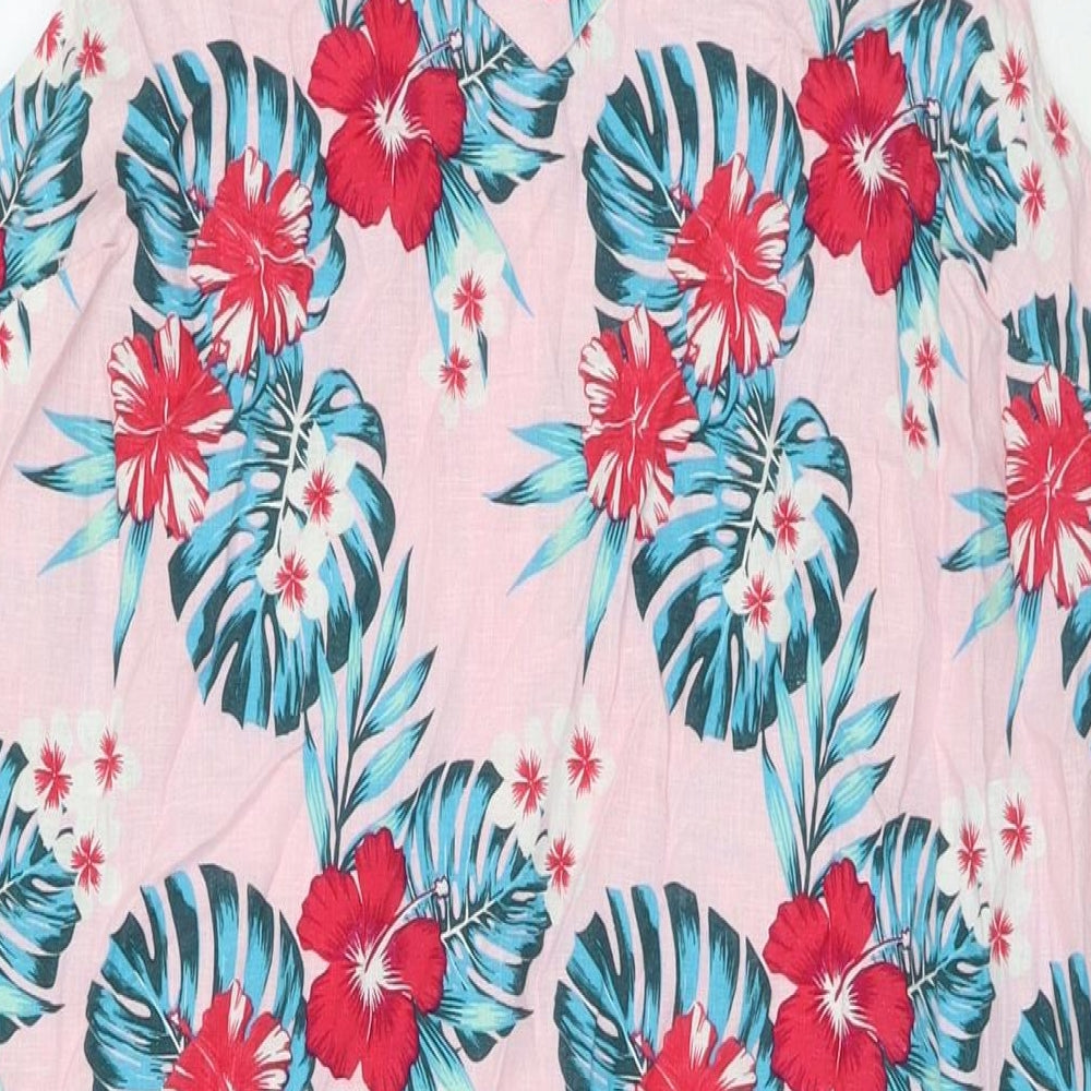 B.You Womens Pink Floral Linen Tank Dress Size 16 Round Neck Zip