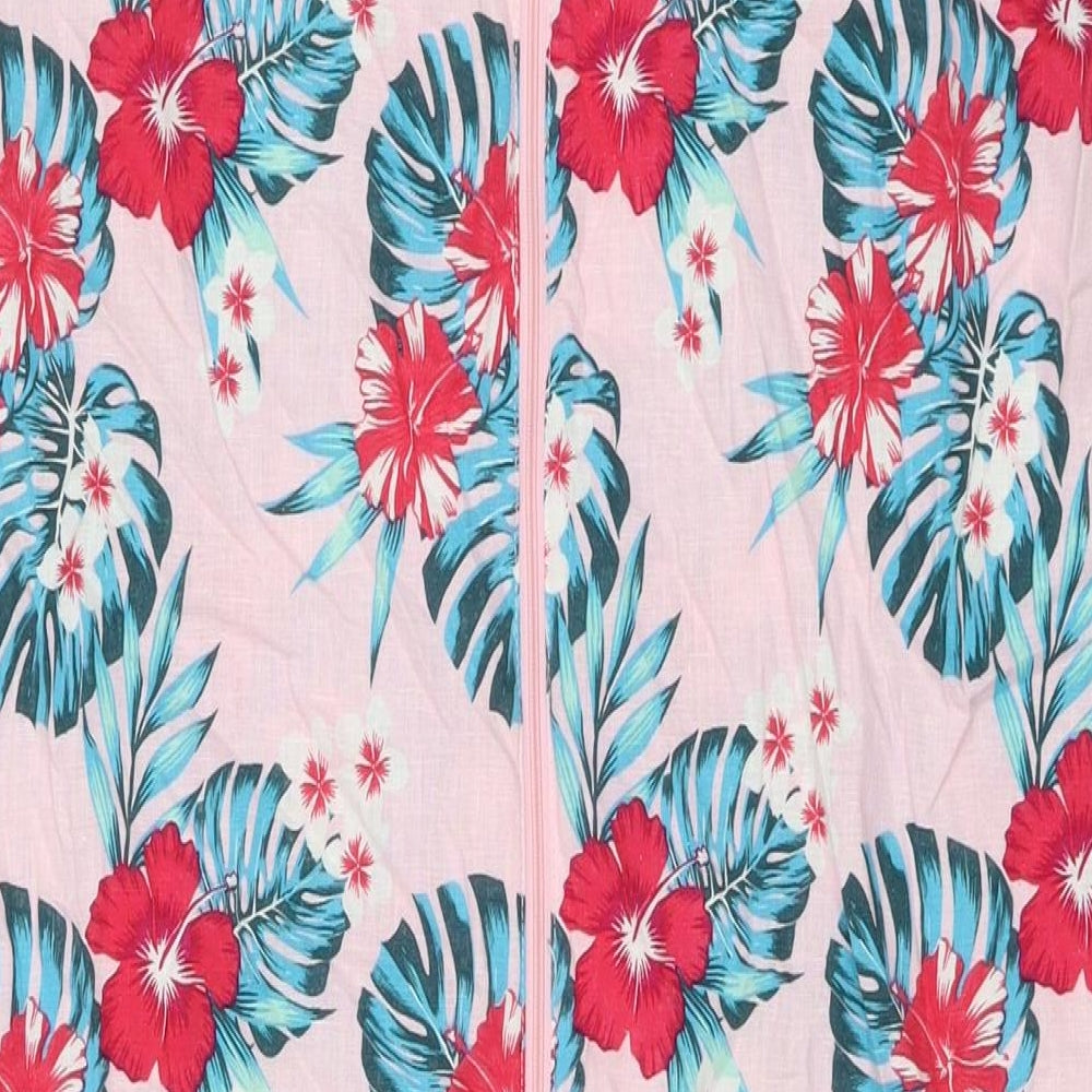 B.You Womens Pink Floral Linen Tank Dress Size 16 Round Neck Zip