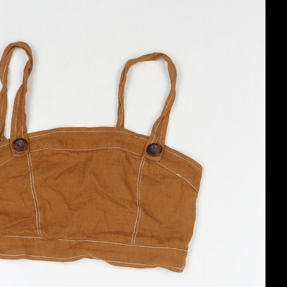 Womens UK Size S Pull&Bear Brown Cropped Tank