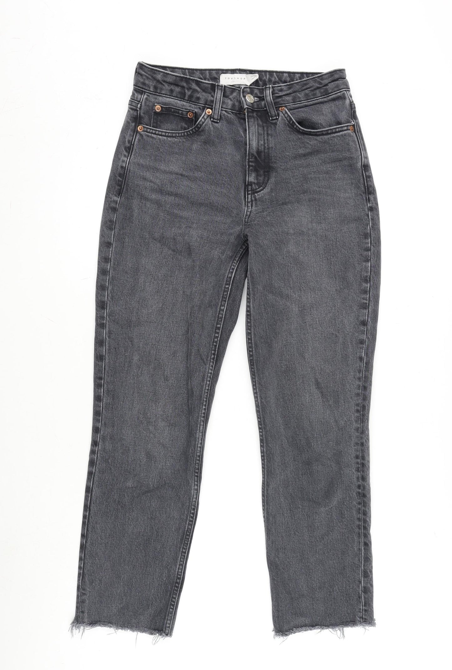 Topshop Womens Grey Cotton Blend Straight Jeans Size 26 in L32 in Regular Zip - Raw Hem
