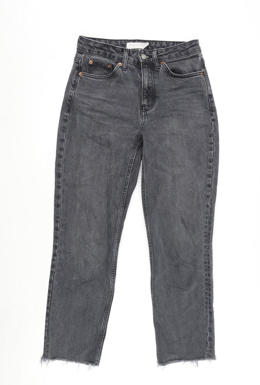 Topshop Womens Grey Cotton Blend Straight Jeans Size 26 in L32 in Regular Zip - Raw Hem