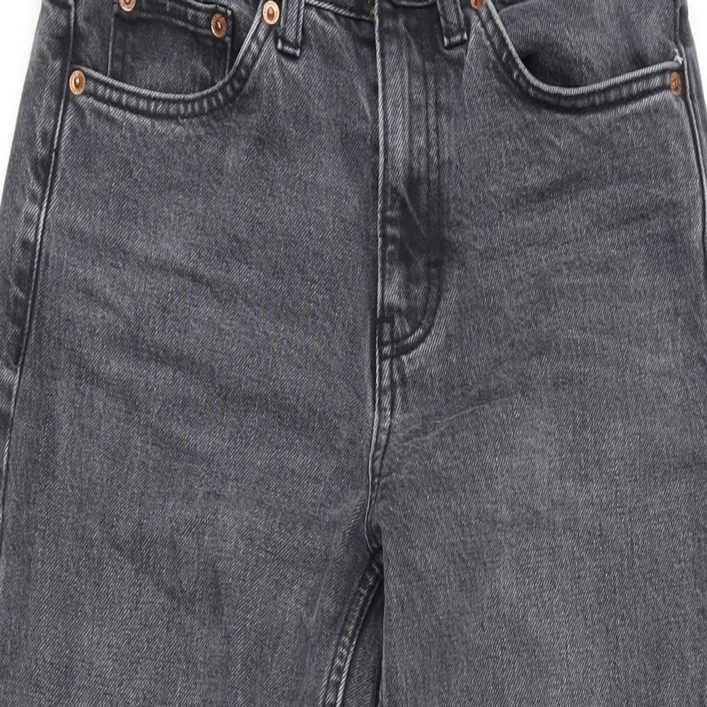 Topshop Womens Grey Cotton Blend Straight Jeans Size 26 in L32 in Regular Zip - Raw Hem
