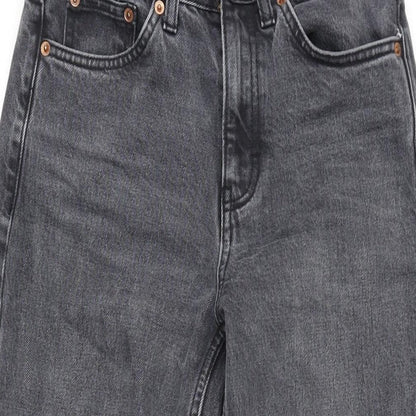 Topshop Womens Grey Cotton Blend Straight Jeans Size 26 in L32 in Regular Zip - Raw Hem