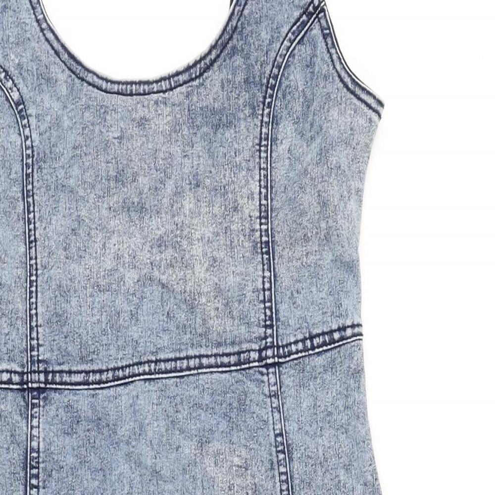 Denim & Co. Womens Blue Cotton Pencil Dress Size 10 Crew Neck Zip