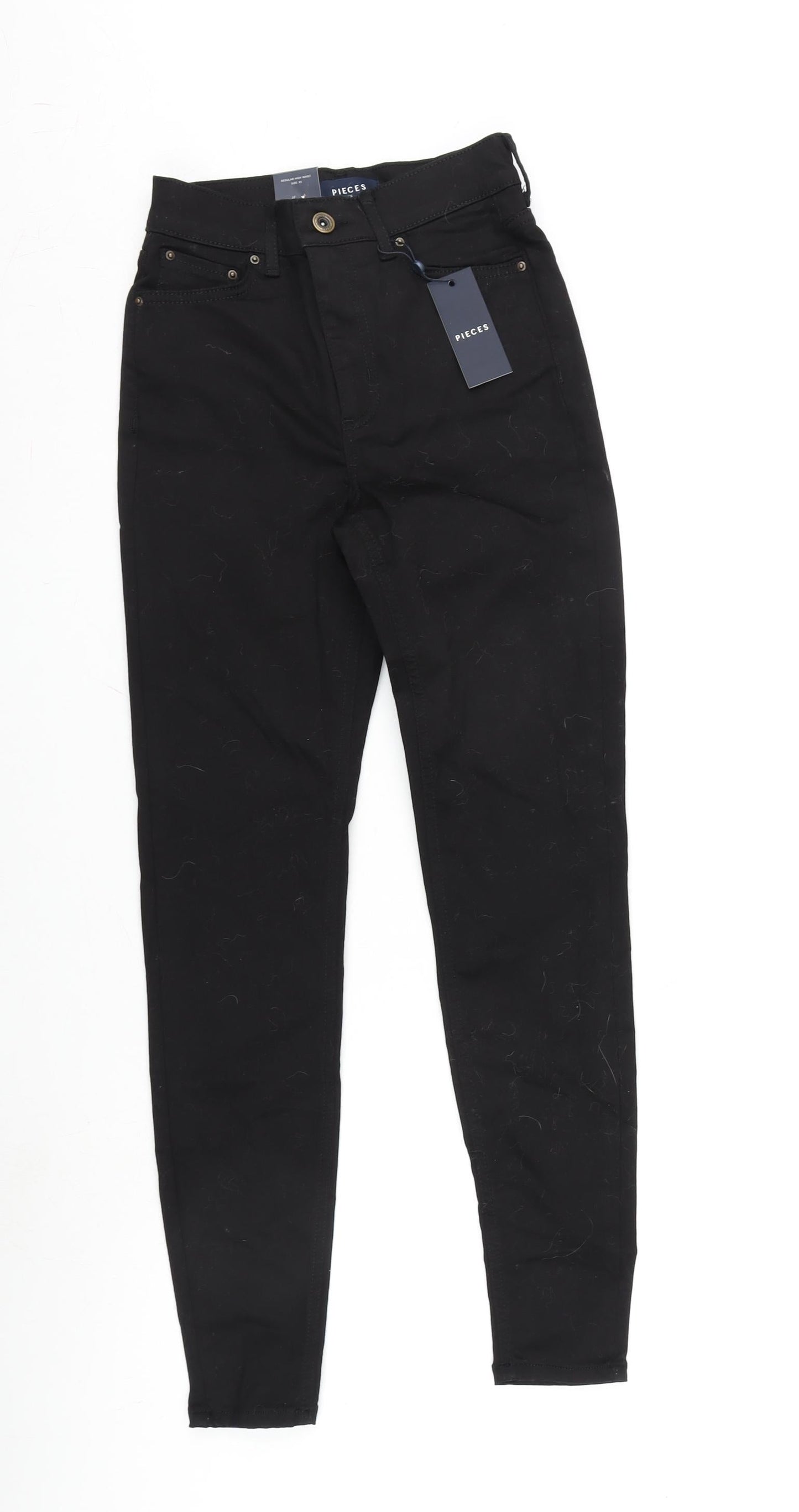 Womens UK Size XS Pieces Regular Fit Tapered Black Jeans