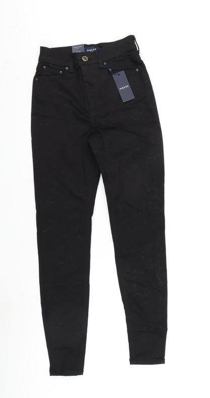 Womens UK Size XS Pieces Regular Fit Tapered Black Jeans