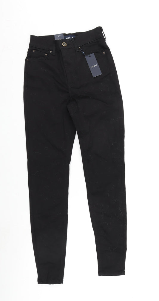 Womens UK Size XS Pieces Regular Fit Tapered Black Jeans