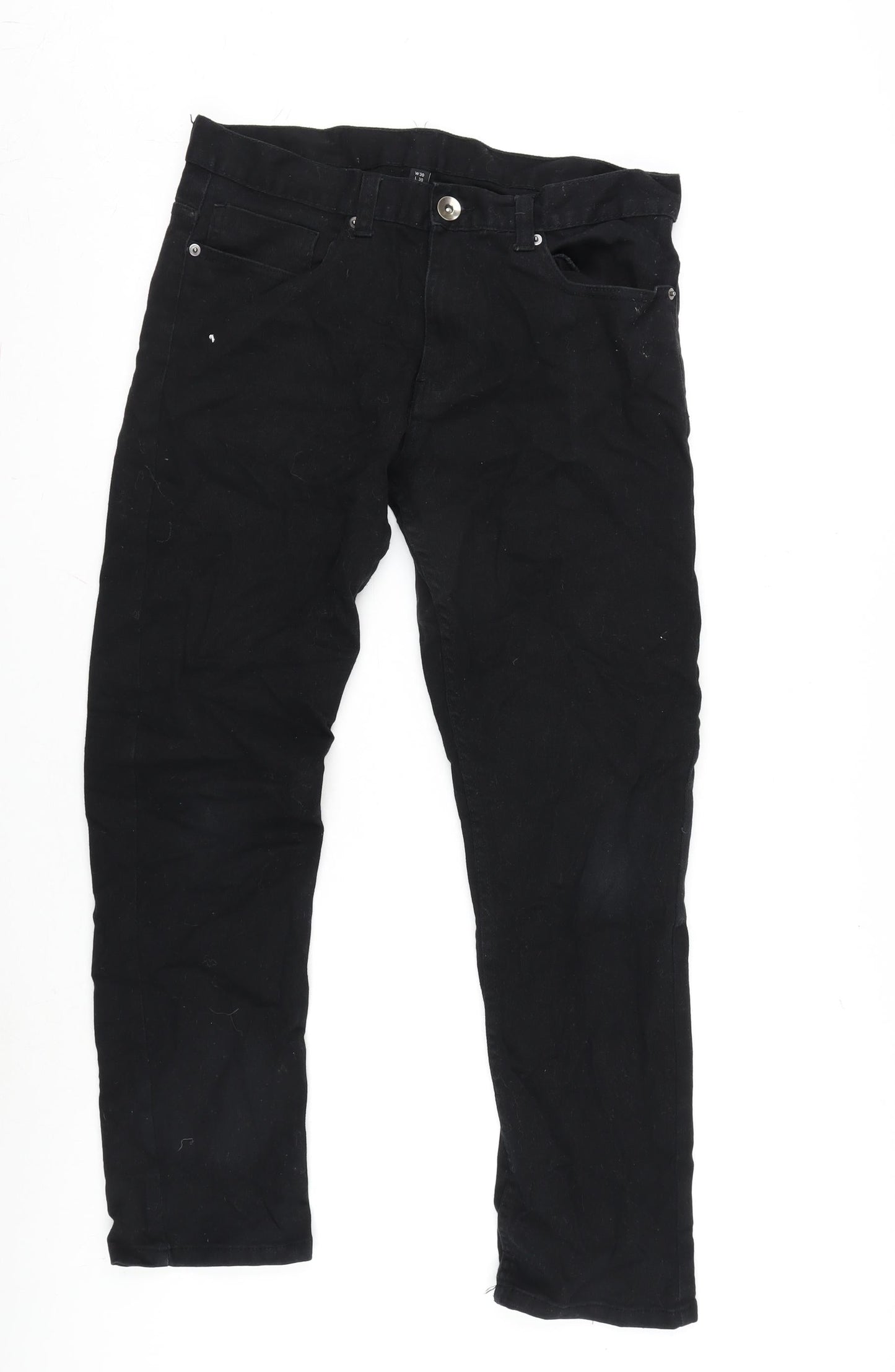 Denim & Co. Mens Black Cotton Blend Straight Jeans Size 30 in L30 in Regular Zip