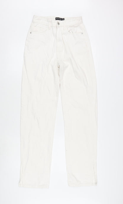 PRETTYLITTLETHING Womens Ivory Cotton Straight Jeans Size 6 L31.5 in Regular Zip - Small side splits of Legs .