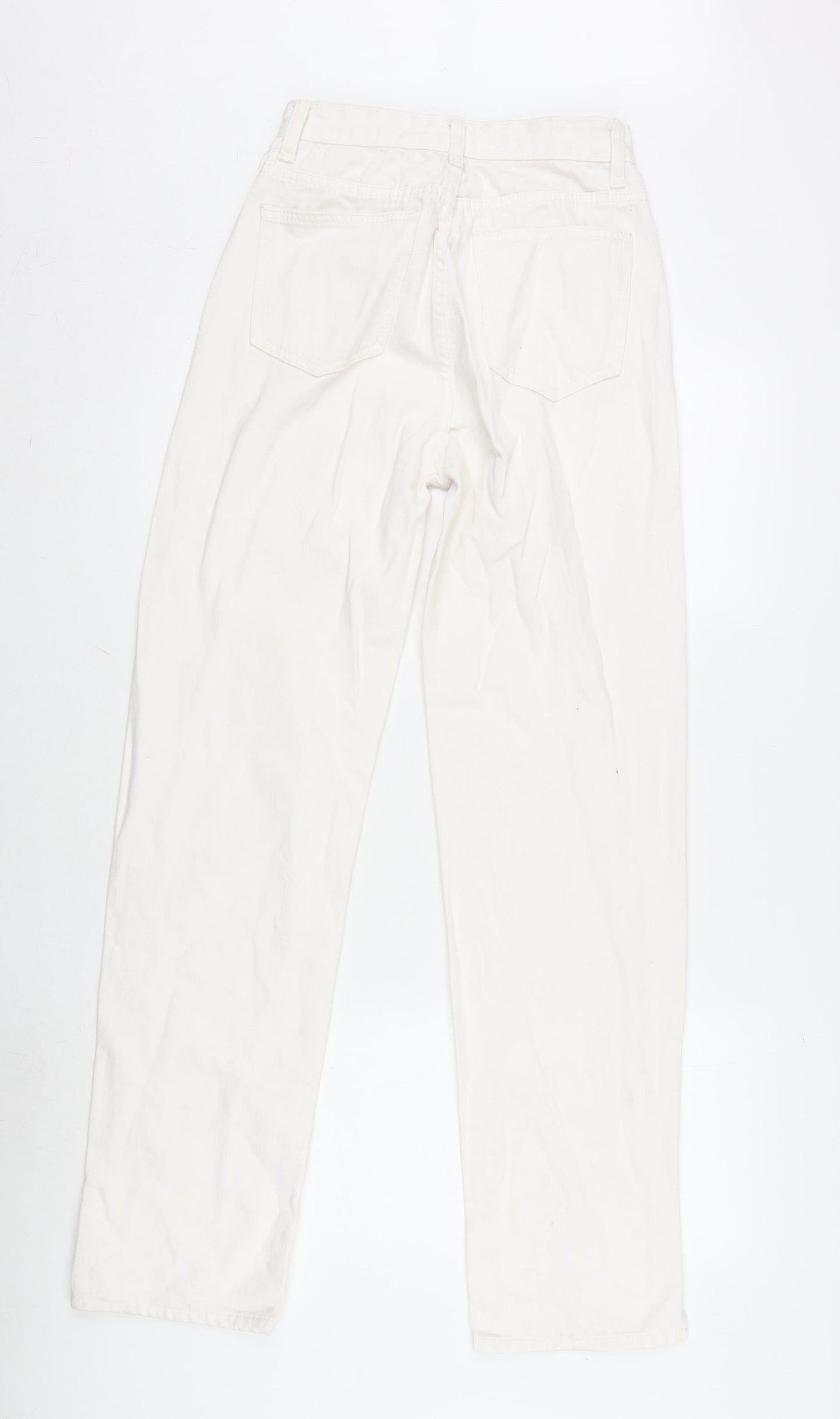 PRETTYLITTLETHING Womens Ivory Cotton Straight Jeans Size 6 L31.5 in Regular Zip - Small side splits of Legs .