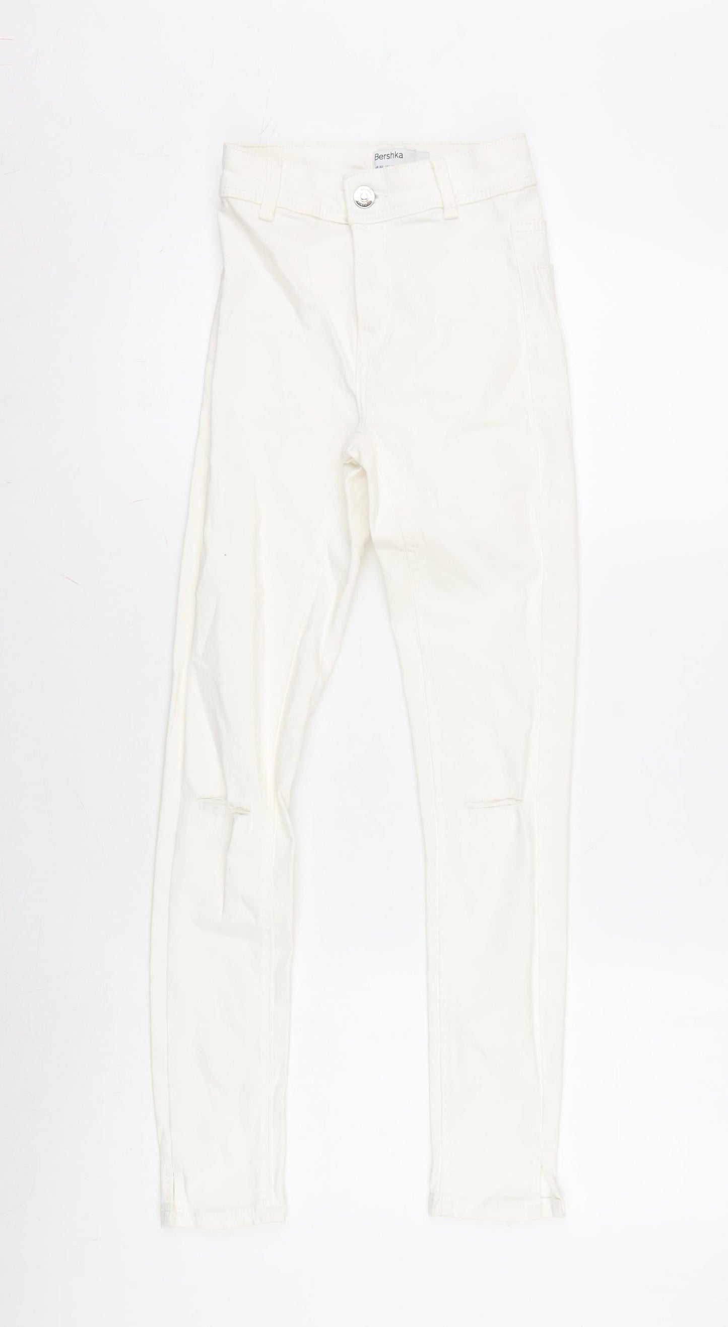 Berksha Girls Ivory Cotton Tapered Jeans Size XS L27.5 in Regular Zip - Distressed