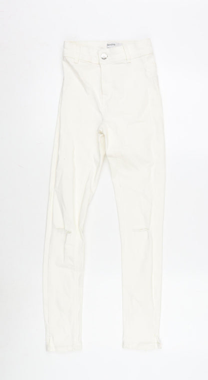 Berksha Girls Ivory Cotton Tapered Jeans Size XS L27.5 in Regular Zip - Distressed