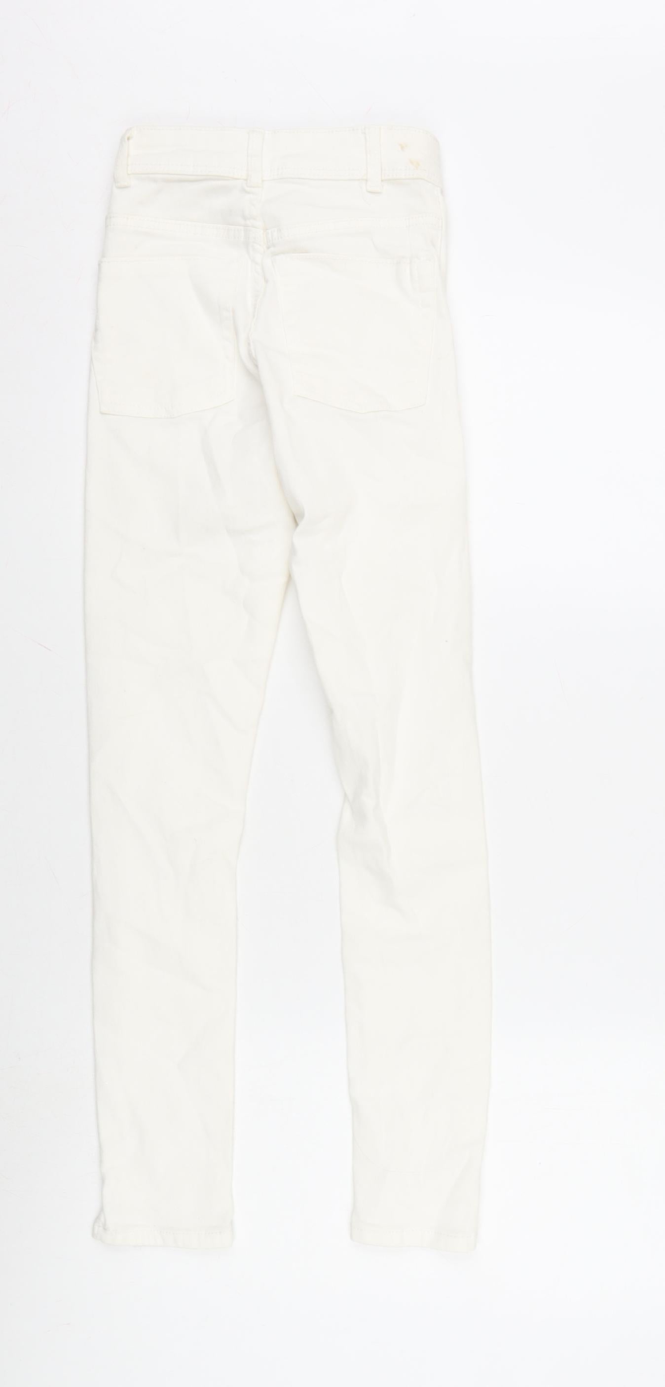 Berksha Girls Ivory Cotton Tapered Jeans Size XS L27.5 in Regular Zip - Distressed