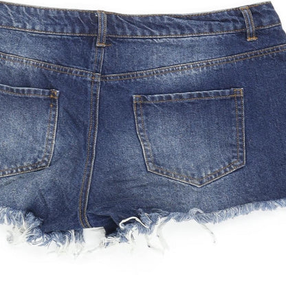Missguided Womens Blue Cotton Cut-Off Shorts Size 10 Regular Zip