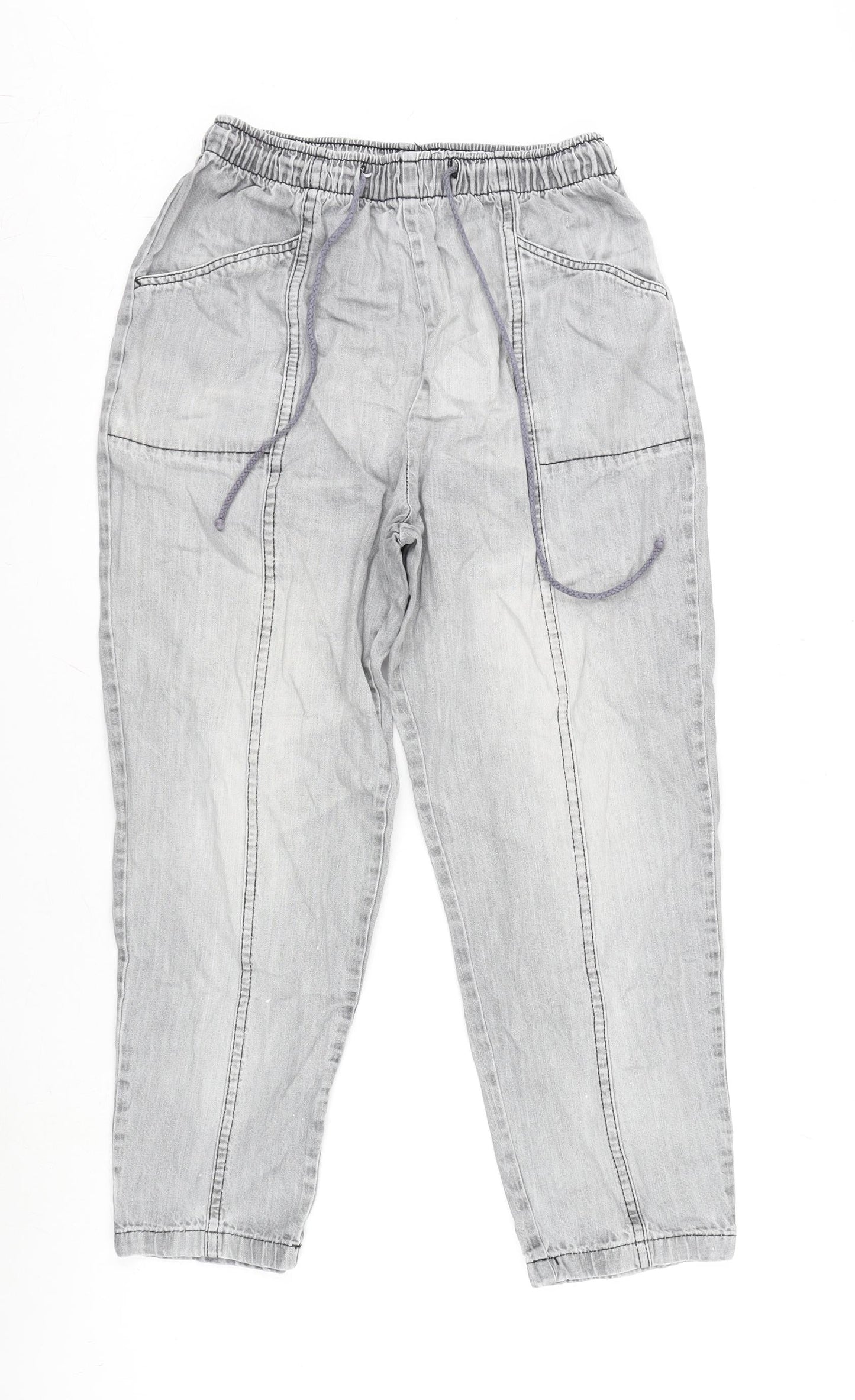 Amber Womens Grey Cotton Tapered Jeans Size 14 L25 in Regular Tie