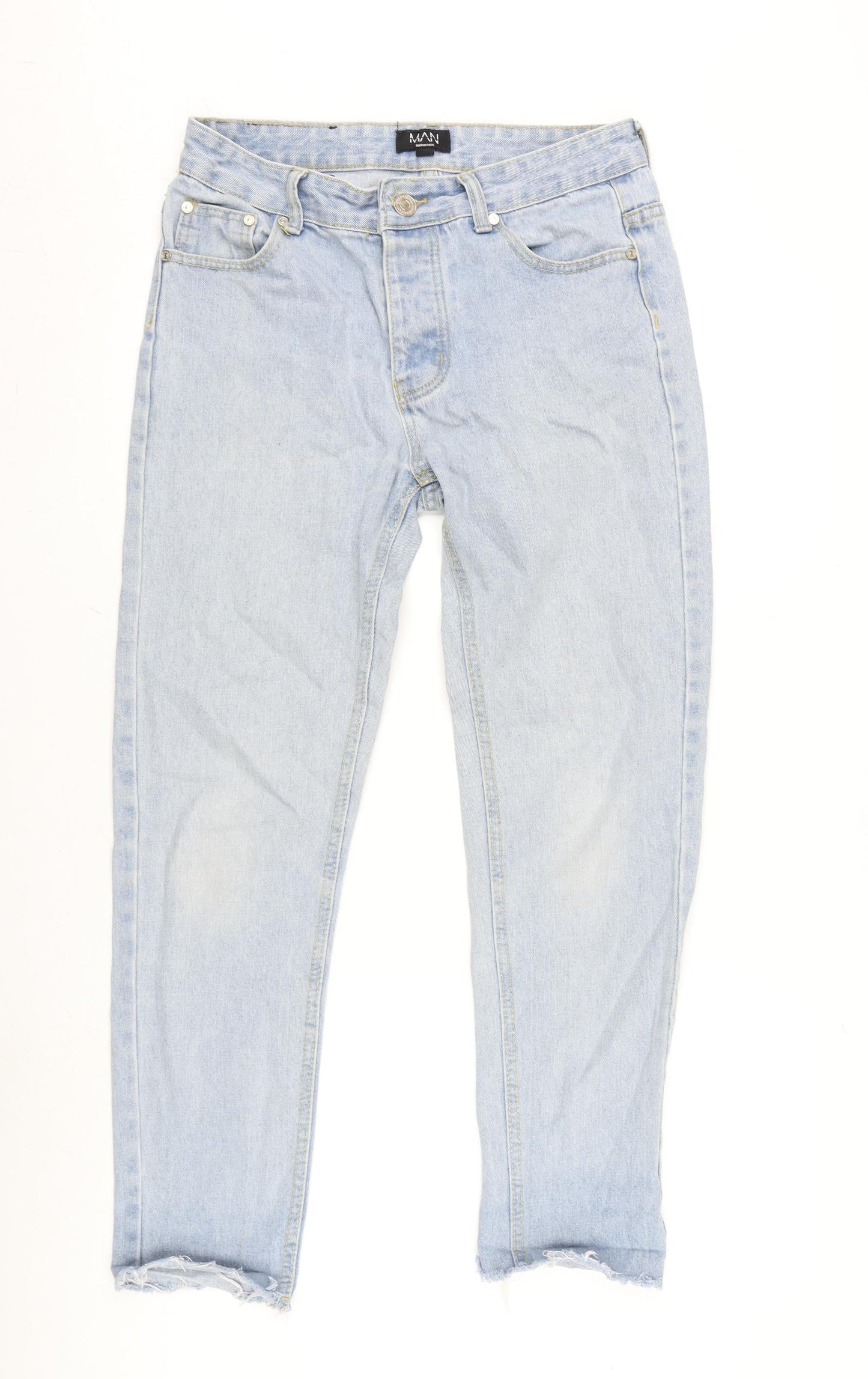 Boohoo MAN Mens Blue Cotton Straight Jeans Size 30 in L28 in Regular Zip - Raw Hem