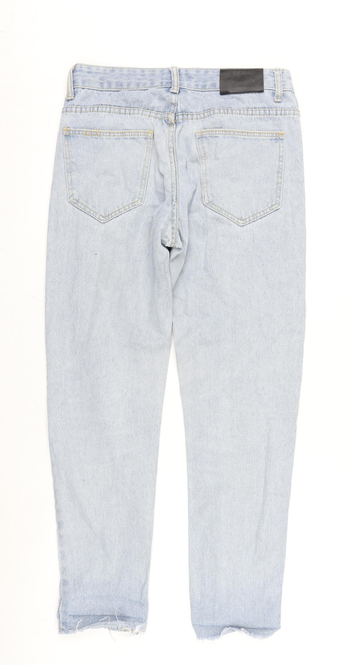 Boohoo MAN Mens Blue Cotton Straight Jeans Size 30 in L28 in Regular Zip - Raw Hem