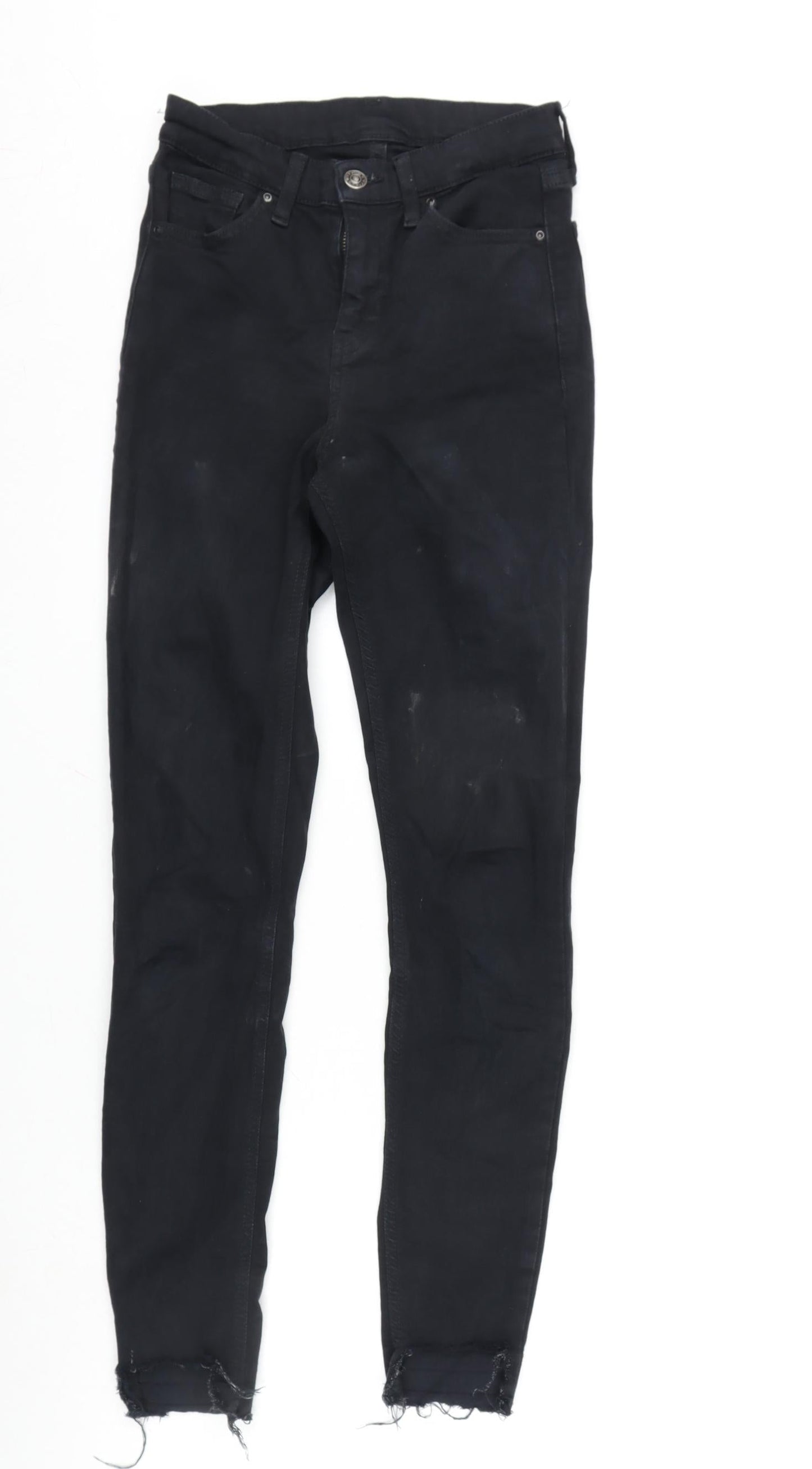 Topshop Womens Black Cotton Blend Tapered Jeans Size 25 in L32 in Regular Zip