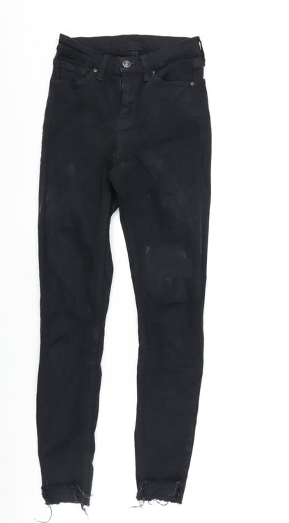 Topshop Womens Black Cotton Blend Tapered Jeans Size 25 in L32 in Regular Zip