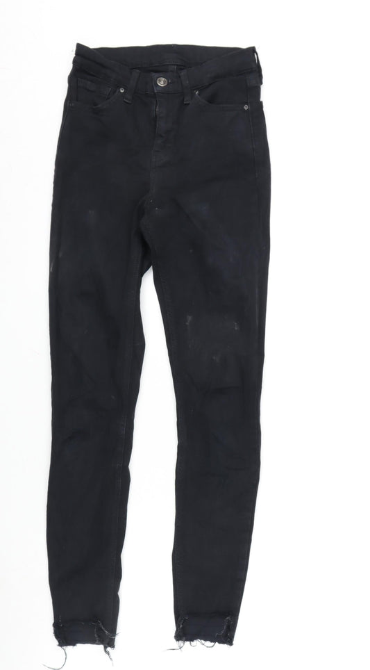 Topshop Womens Black Cotton Blend Tapered Jeans Size 25 in L32 in Regular Zip