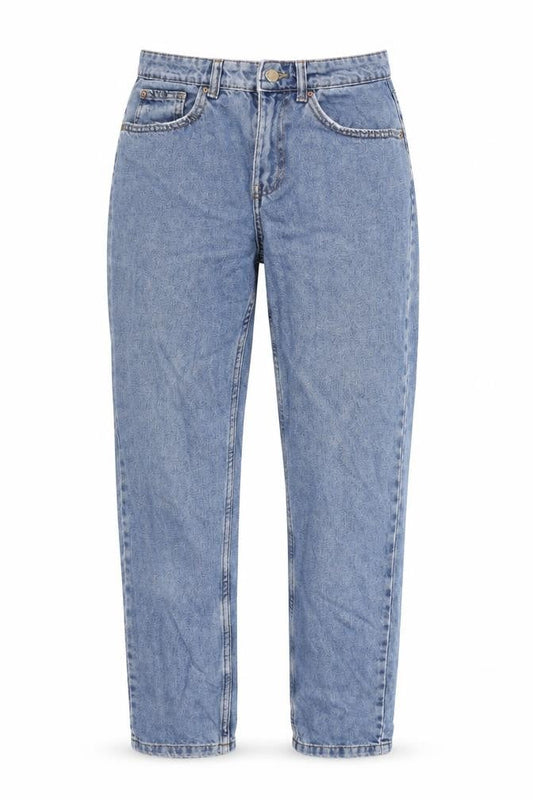 Front view of Denim & Co. women’s blue cotton straight jeans, size UK 8, 26-inch leg regular zip