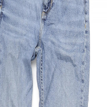 Zara Womens Blue Cotton Blend Straight Jeans Size 4 L23 in Regular Zip - Raw Hem