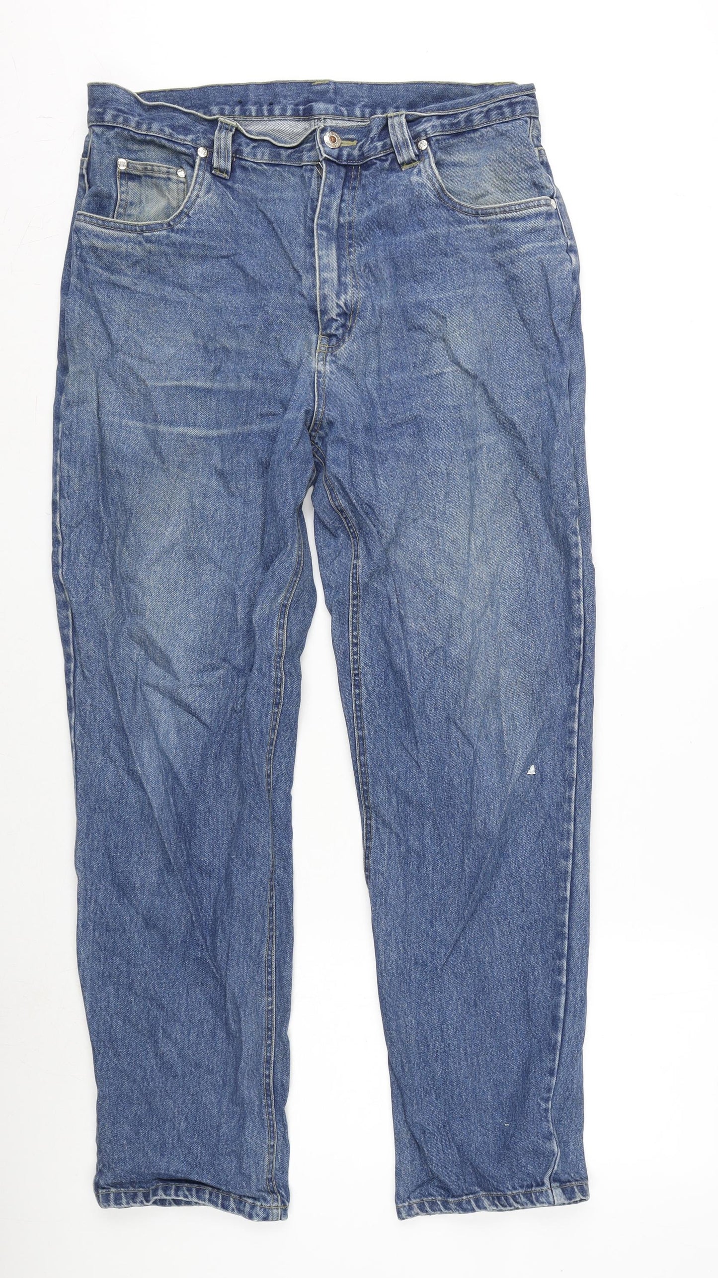 Edge Mens Blue Cotton Straight Jeans Size 34 in L30 in Regular Zip