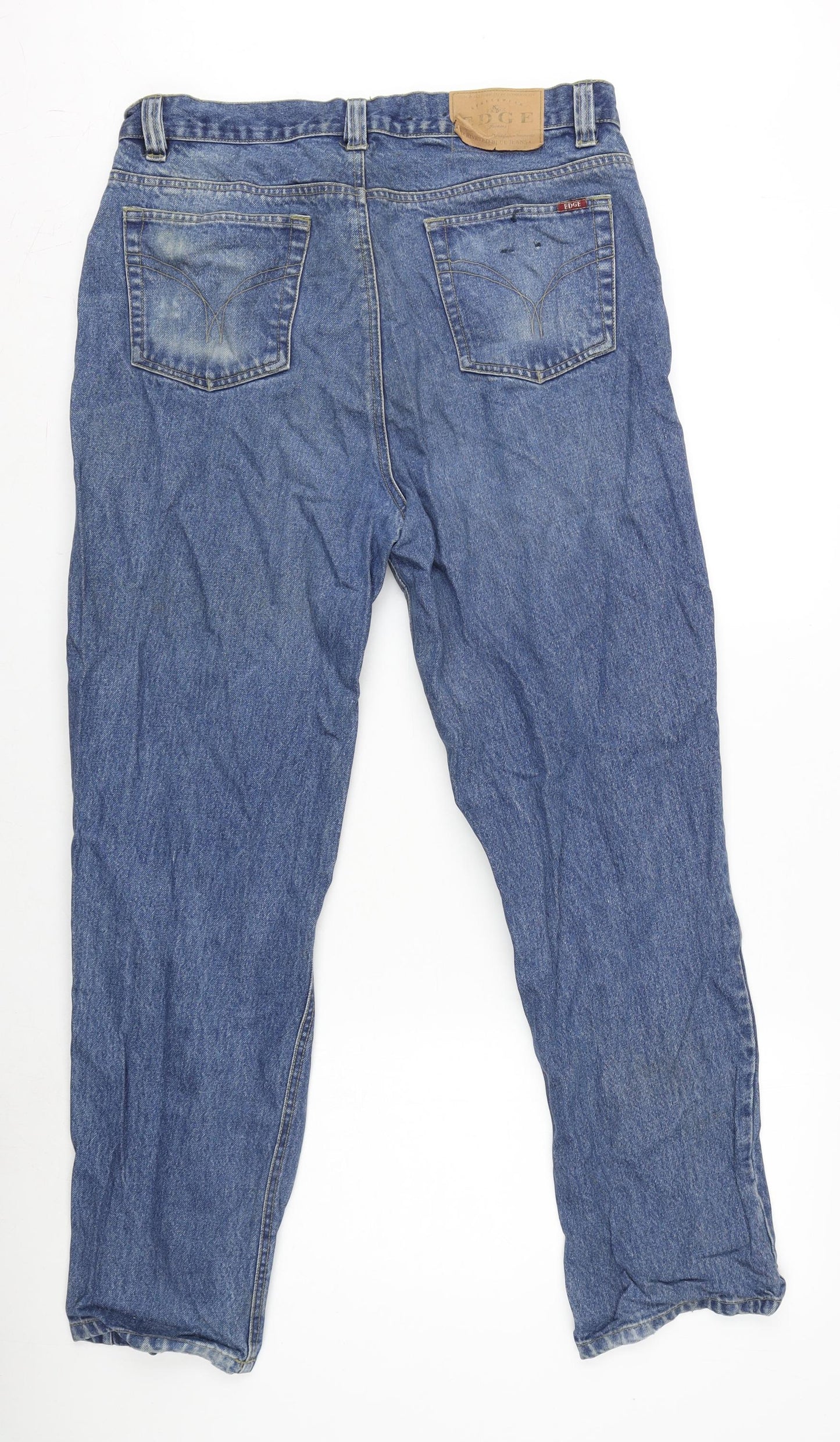 Edge Mens Blue Cotton Straight Jeans Size 34 in L30 in Regular Zip