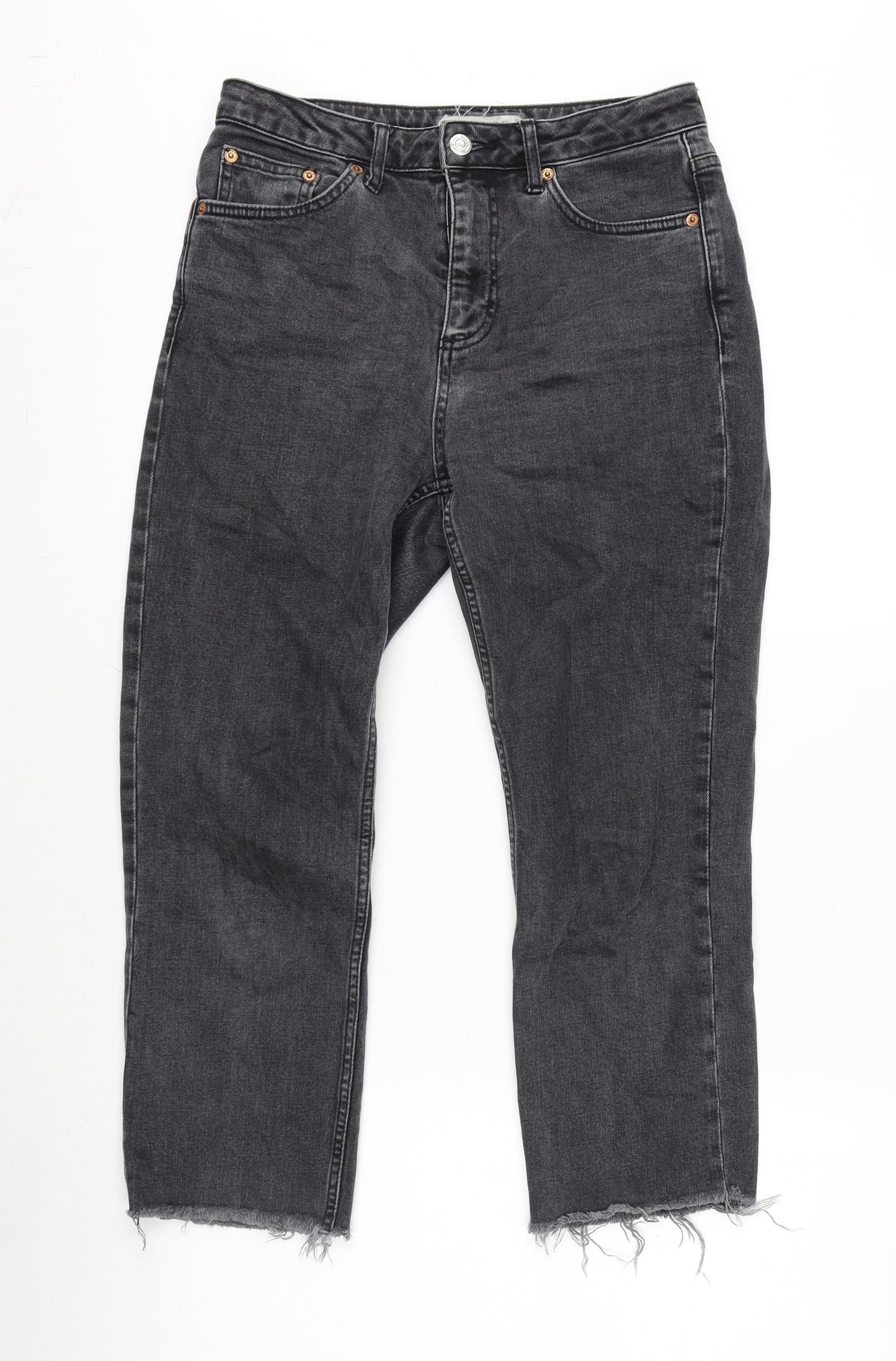 Topshop Womens Grey Cotton Blend Straight Jeans Size 28 L28 in Regular Zip