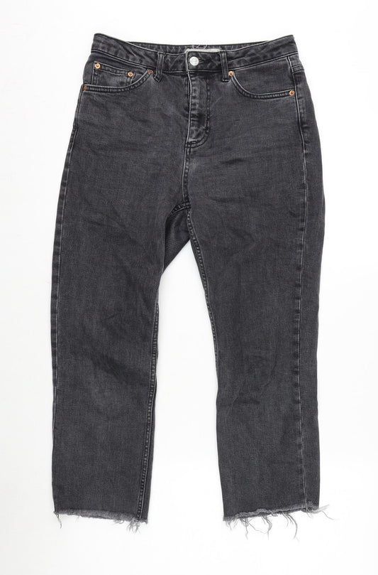 Topshop Womens Grey Cotton Blend Straight Jeans Size 28 L28 in Regular Zip