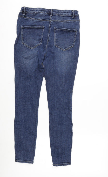 NEXT Womens Blue Cotton Blend Tapered Jeans Size 12 L27 in Regular Zip