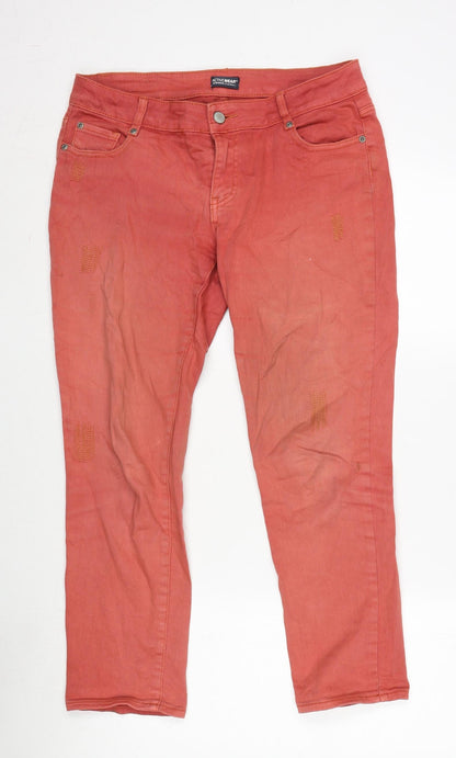 La Radoute Womens Red Cotton Blend Straight Jeans Size 34 in L26 in Regular Zip - Embroidery in places.