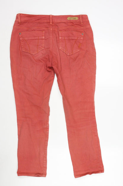 La Radoute Womens Red Cotton Blend Straight Jeans Size 34 in L26 in Regular Zip - Embroidery in places.