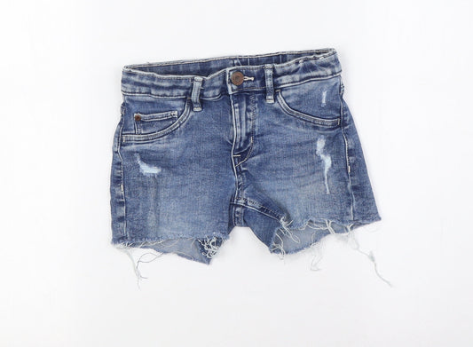 &Denim Girls Blue Cotton Bermuda Shorts Size 7-8 Years Regular Zip - Destressed