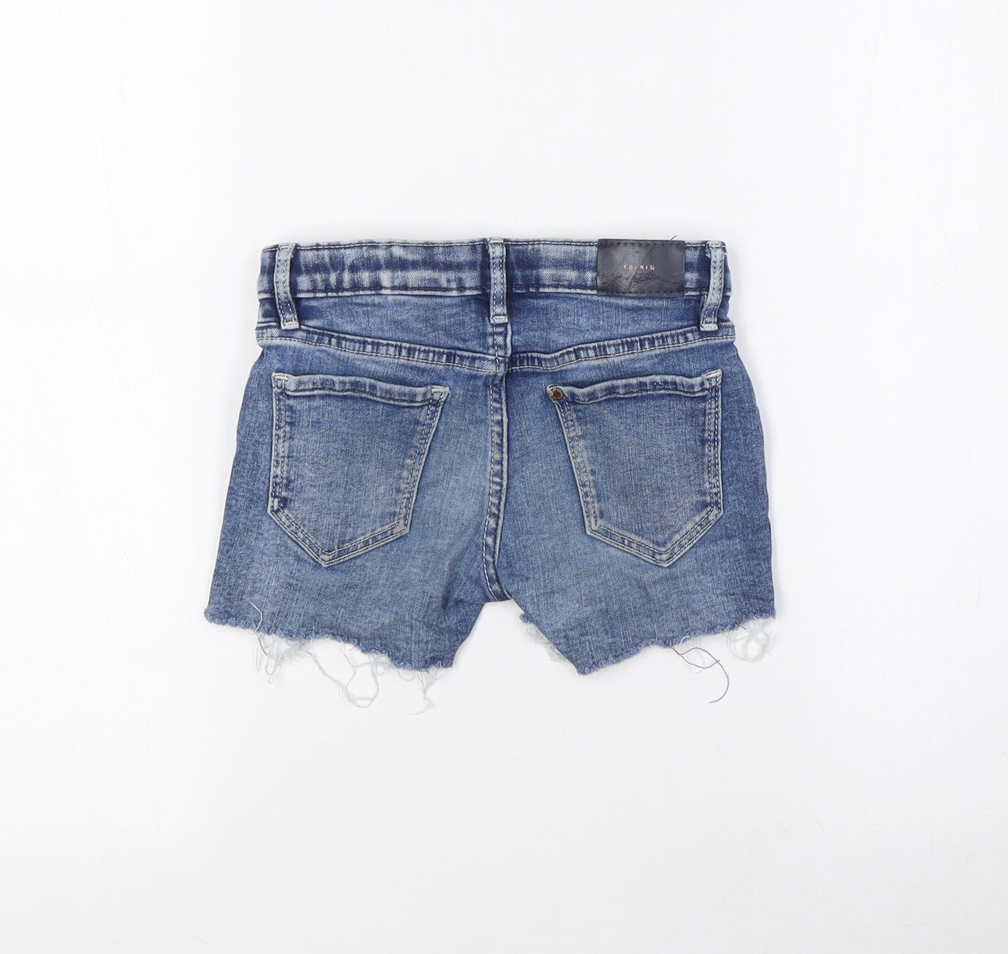 &Denim Girls Blue Cotton Bermuda Shorts Size 7-8 Years Regular Zip - Destressed