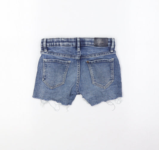 &Denim Girls Blue Cotton Bermuda Shorts Size 7-8 Years Regular Zip - Destressed