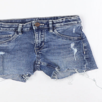 &Denim Girls Blue Cotton Bermuda Shorts Size 7-8 Years Regular Zip - Destressed