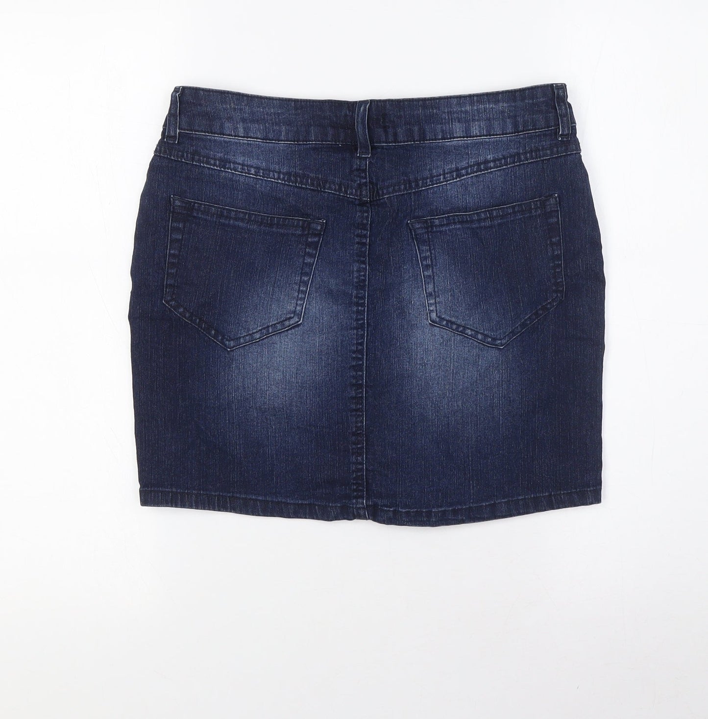 F&F Womens Blue Cotton A-Line Skirt Size 6 Button