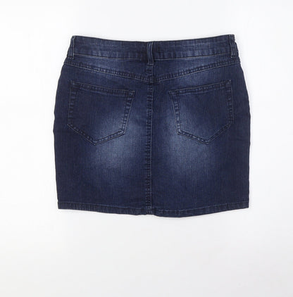 F&F Womens Blue Cotton A-Line Skirt Size 6 Button