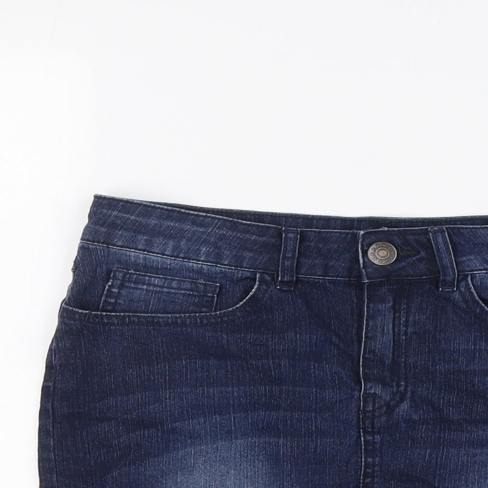 F&F Womens Blue Cotton A-Line Skirt Size 6 Button