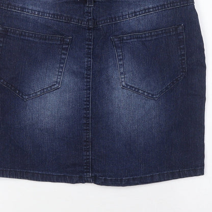 F&F Womens Blue Cotton A-Line Skirt Size 6 Button
