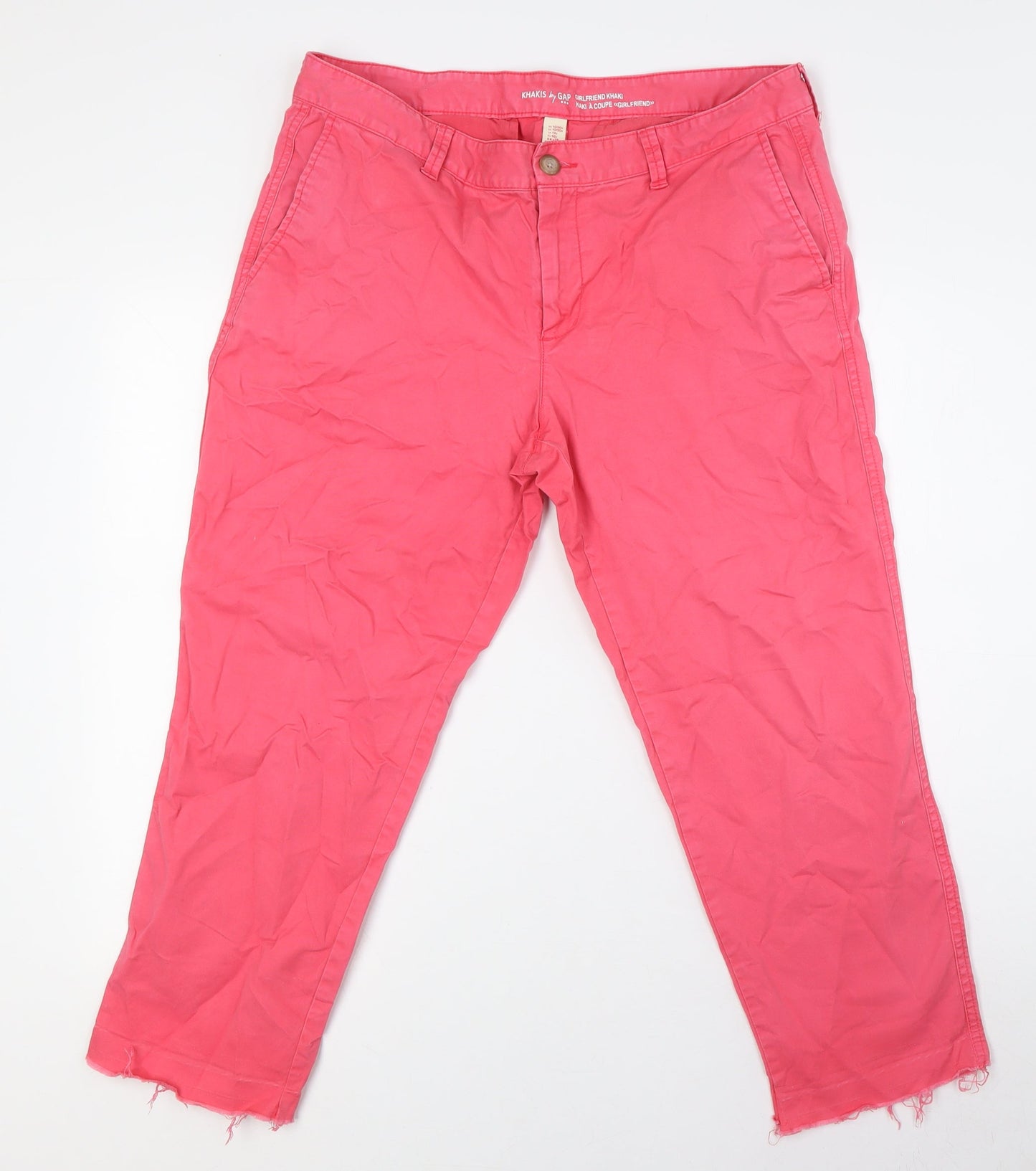 Gap Womens Pink Cotton Cropped Jeans Size 14 L25 in Regular Zip - Raw Hem, Girlfriend
