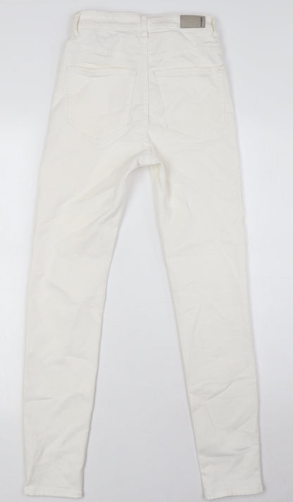 Pull&Bear Womens White Cotton Skinny Jeans Size 6 L28 in Regular Zip