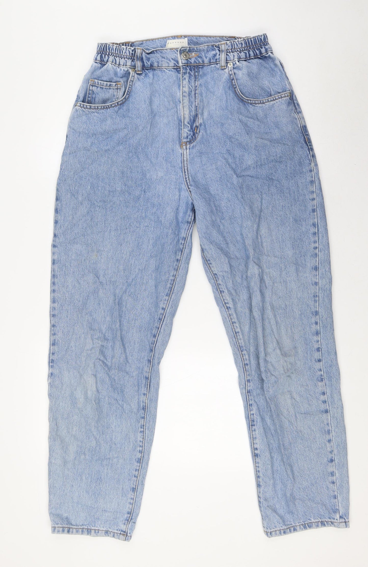 Topshop Womens Blue Cotton Mom Jeans Size 30 in L29 in Regular Zip - Elasticated Waist