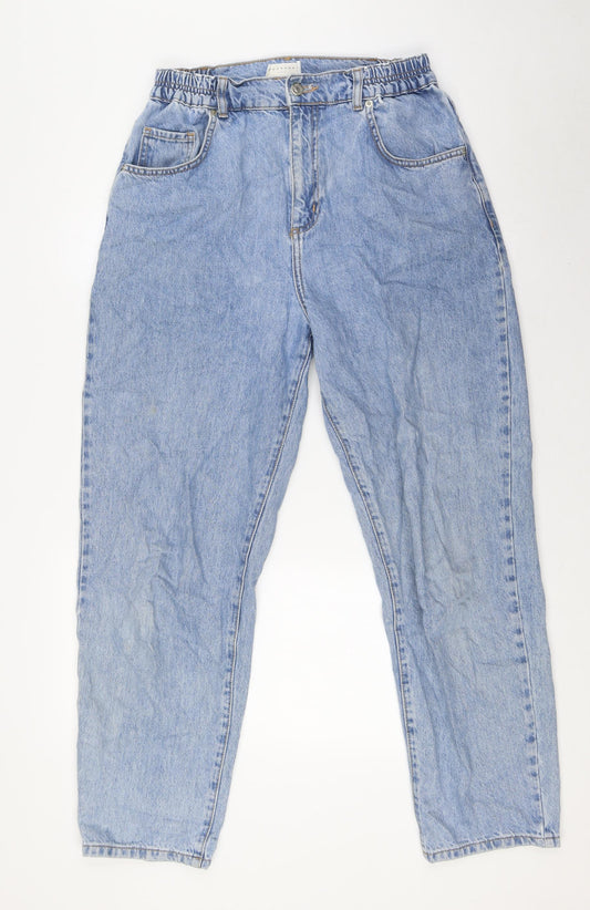 Topshop Womens Blue Cotton Mom Jeans Size 30 in L29 in Regular Zip - Elasticated Waist