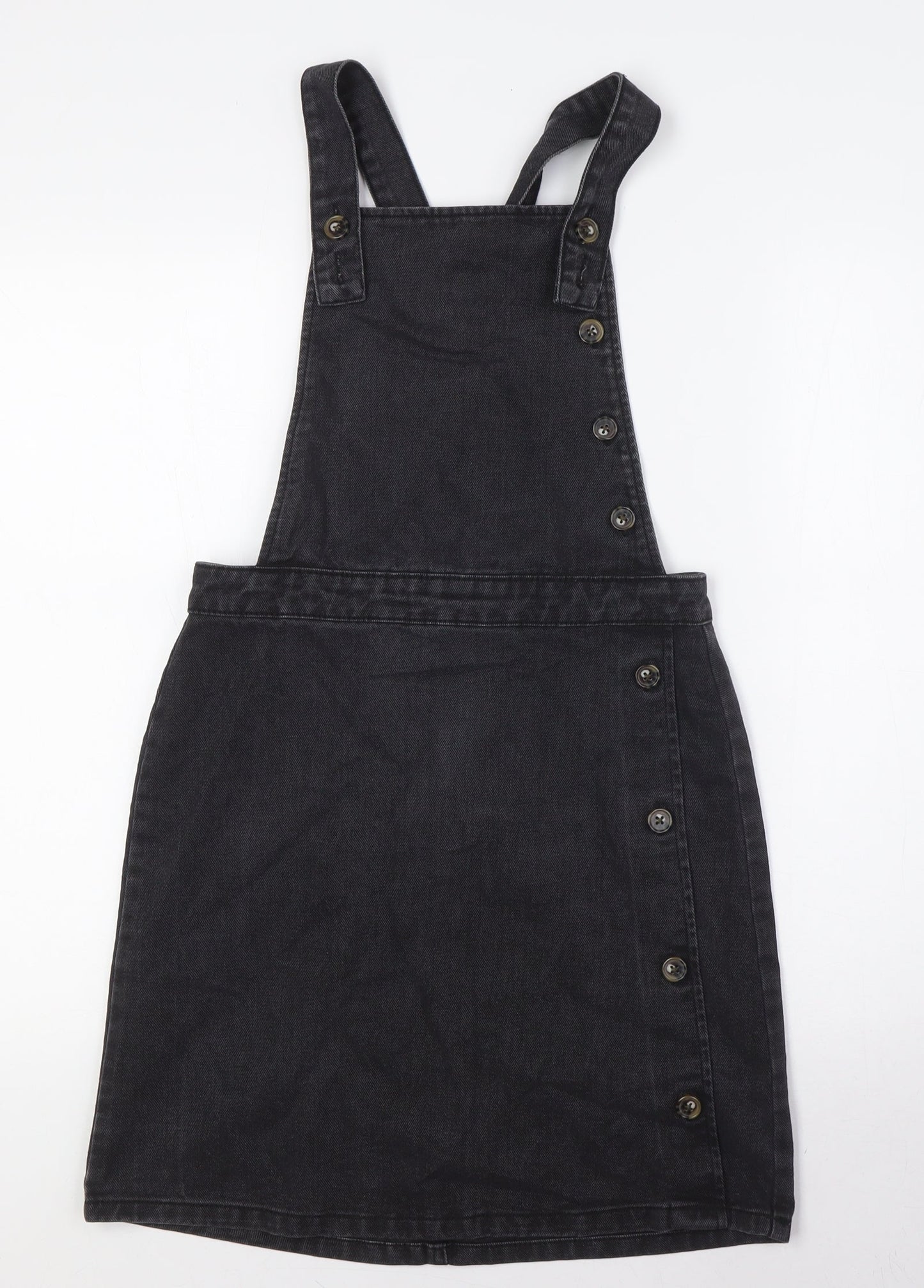 F&F Womens Black Cotton Pinafore/Dungaree Dress Size 6 Square Neck Zip